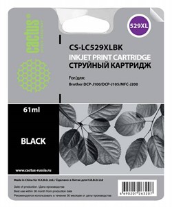 Струйный картридж Cactus CS-LC529XLBK (LC529XL-BK) черный увеличенной емкости для принтеров Brother DCP J100, DCP J105, MFC J200 (61 мл) - фото 4832