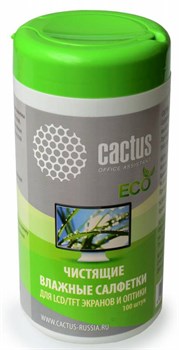 Салфетки влажные Cactus CS-T1001E (ECO) для экранов и оптики (туба 100 шт) - фото 6881