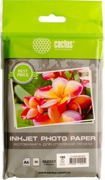 Фотобумага Cactus CS-GA618050ED A6 180г/м2, 50л, белая глянцевая для струйной печати - фото 9077